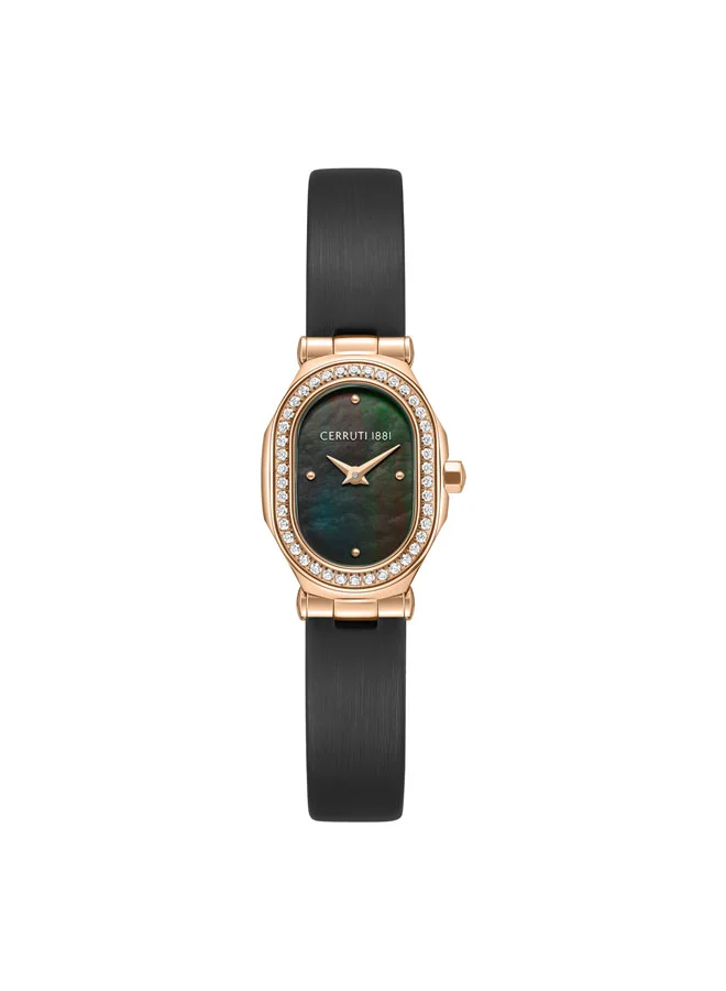 شيروتي 1881 Aosta Black Dial Genuine Leather Strap Analog Watch for Women, 19mm